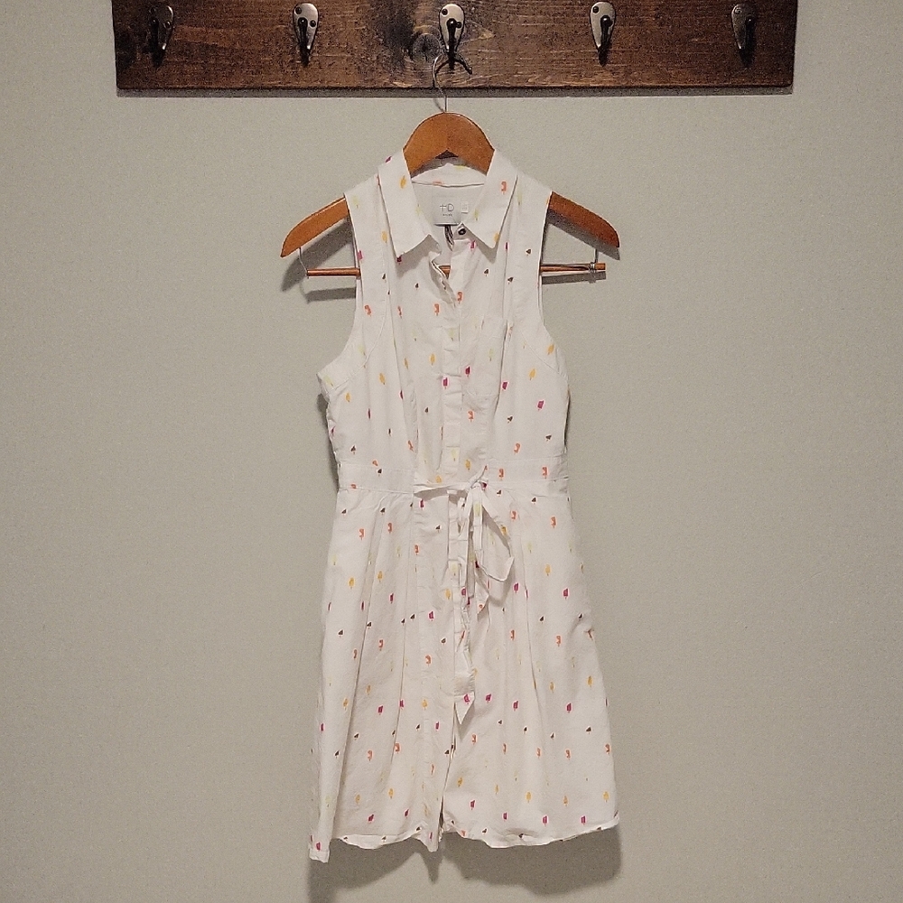 Anthropologie White Dress with Pink and Yellow Accents